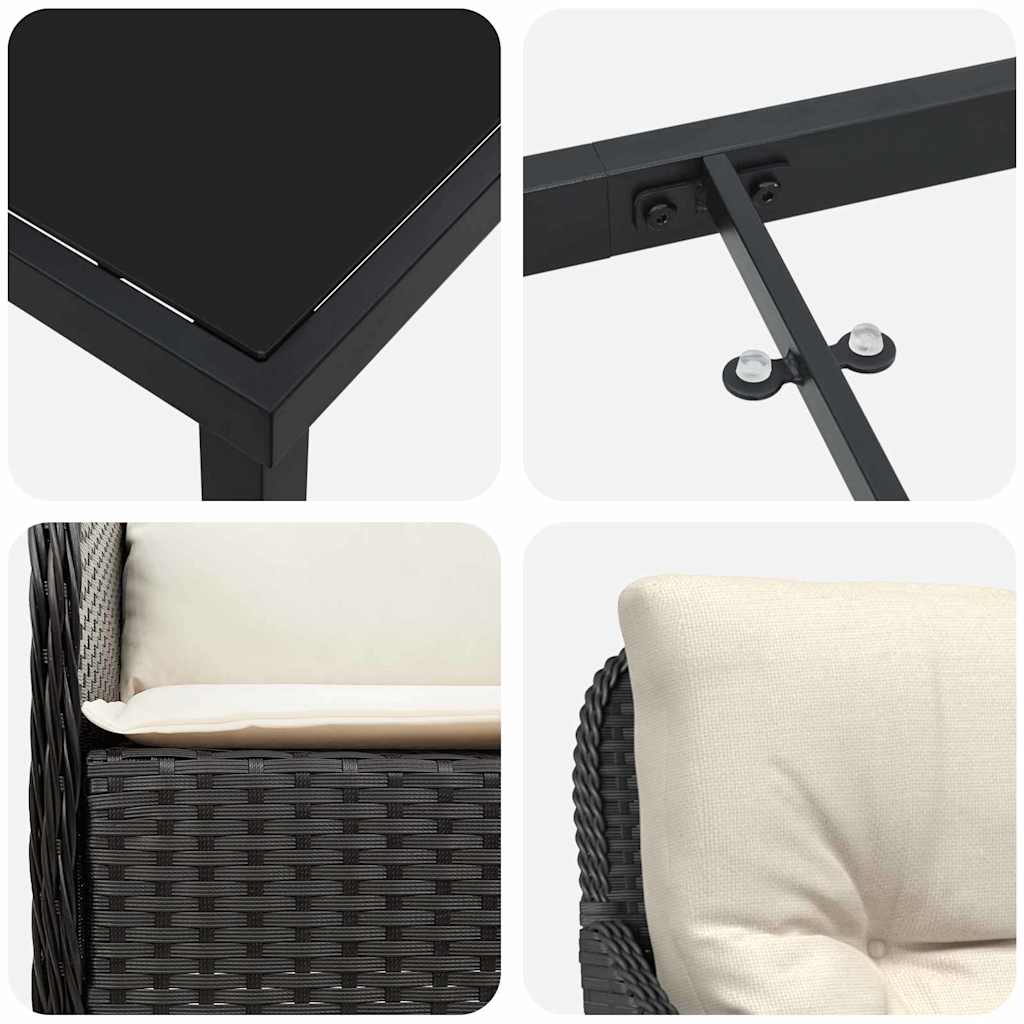 Kert étkező szett párnával 7 pcs Fekete polirattan