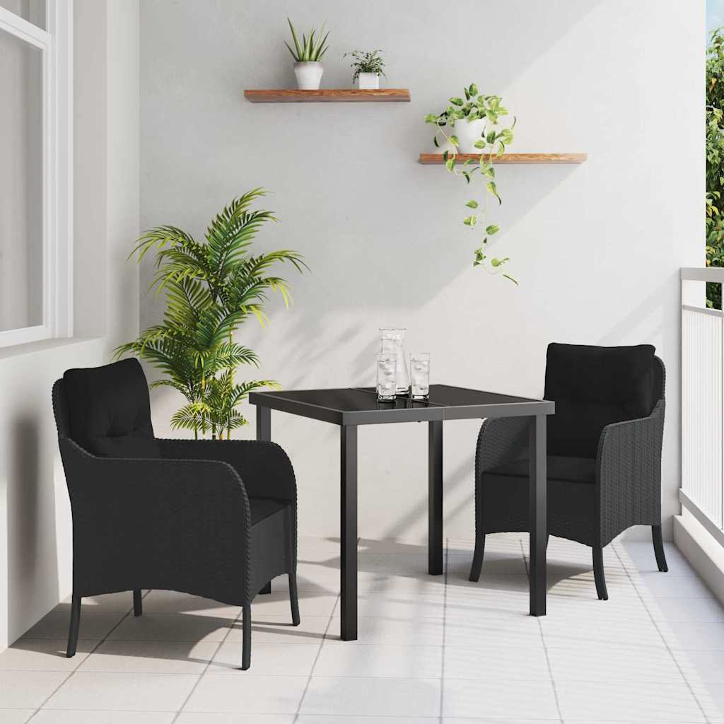 Kert étkező szett párnával 3 pcs Fekete polirattan