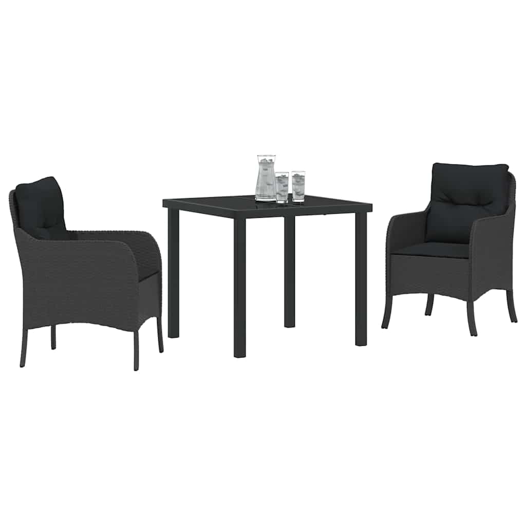 Kert étkező szett párnával 3 pcs Fekete polirattan