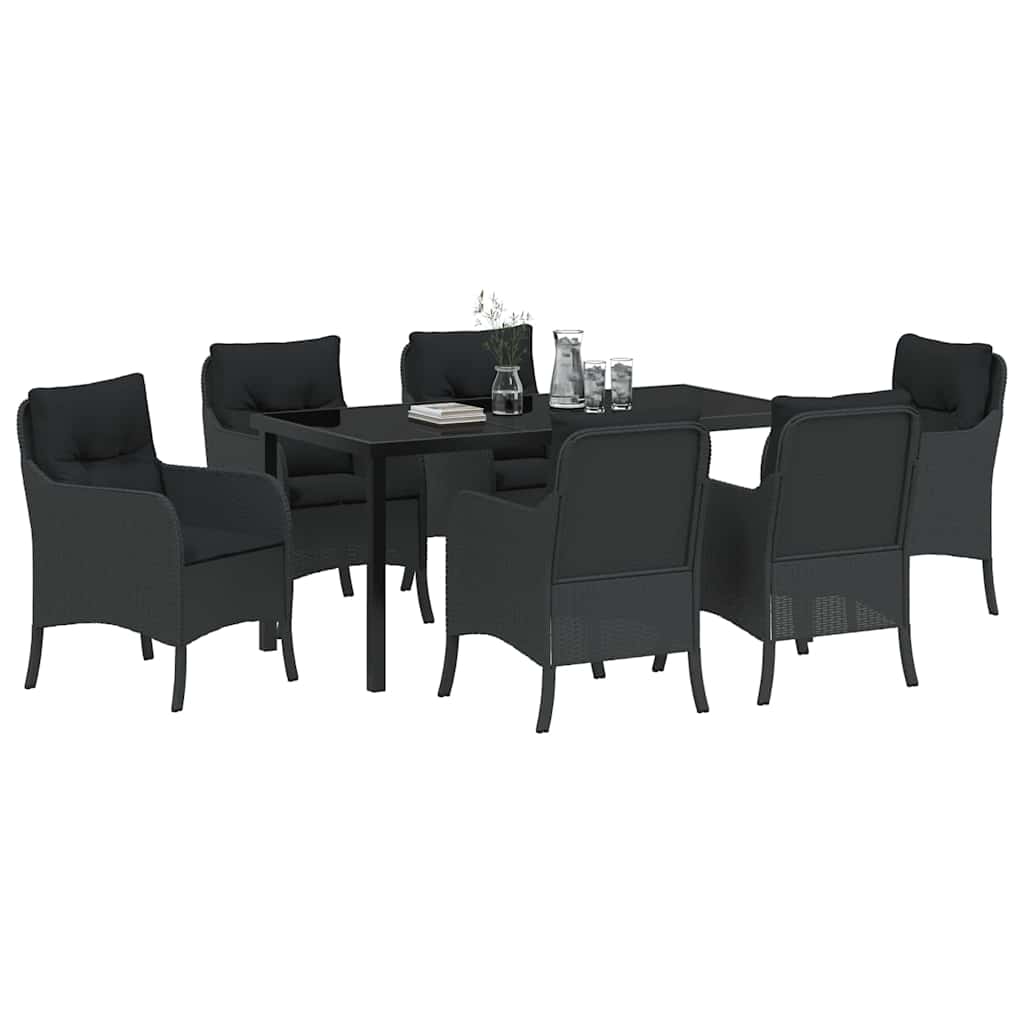 Kert étkező szett párnával 7 pcs Fekete polirattan