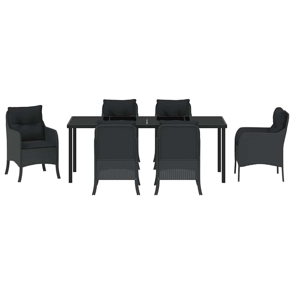 Kert étkező szett párnával 7 pcs Fekete polirattan