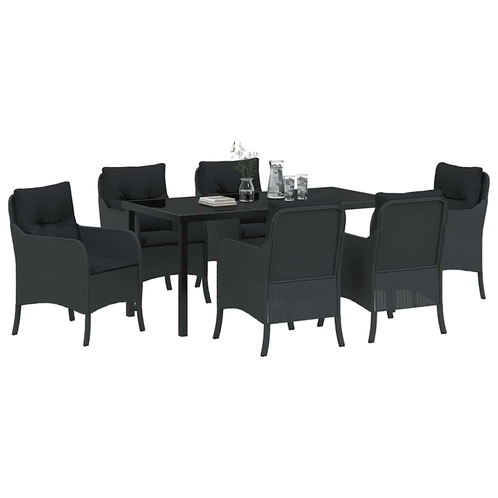 Kert étkező szett párnával 7 pcs Fekete polirattan