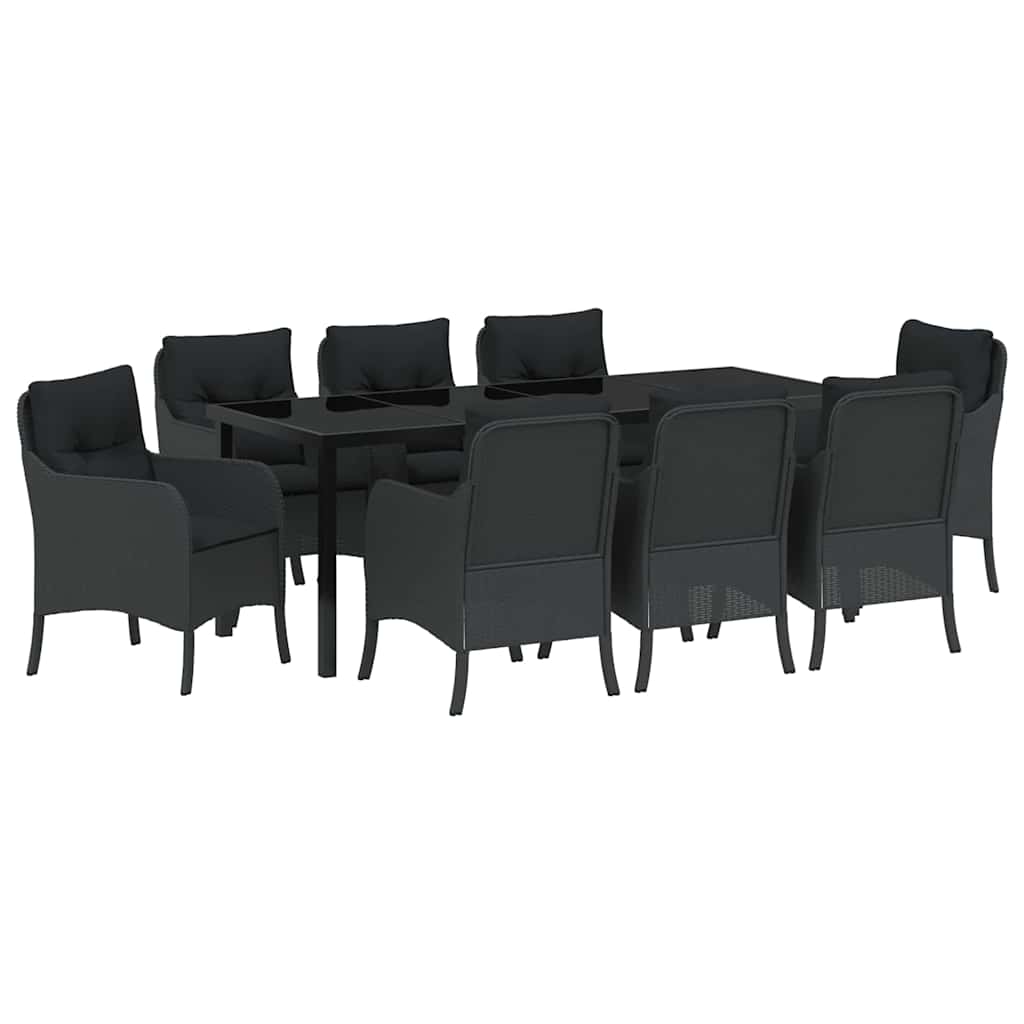 Kert étkező szett párnával 9 pcs Fekete polirattan