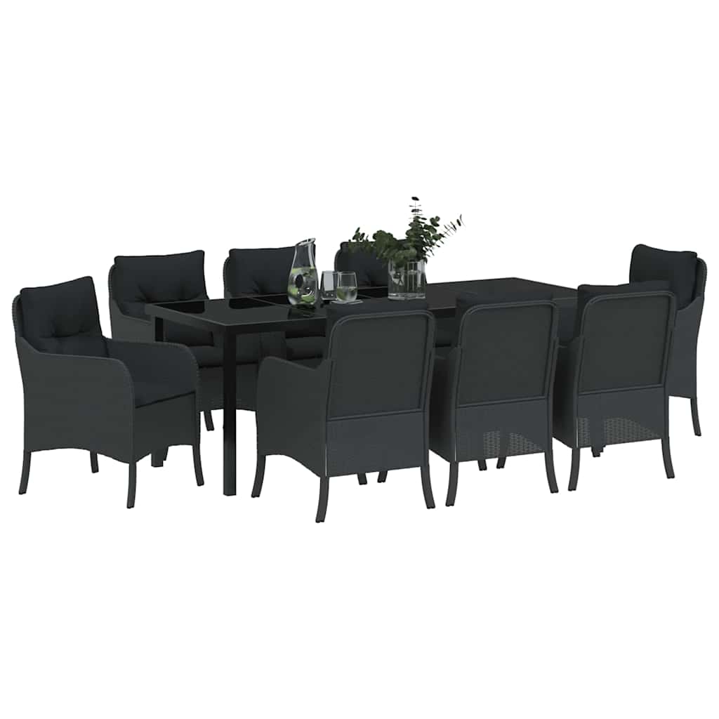 Kert étkező szett párnával 9 pcs Fekete polirattan