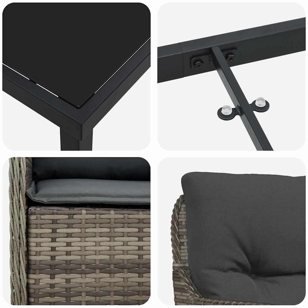 Kert étkező szett párnával 3 pcs Szürke polirattan