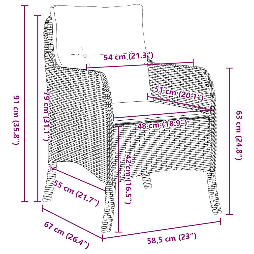 Kert étkező szett párnával 7 pcs Szürke polirattan