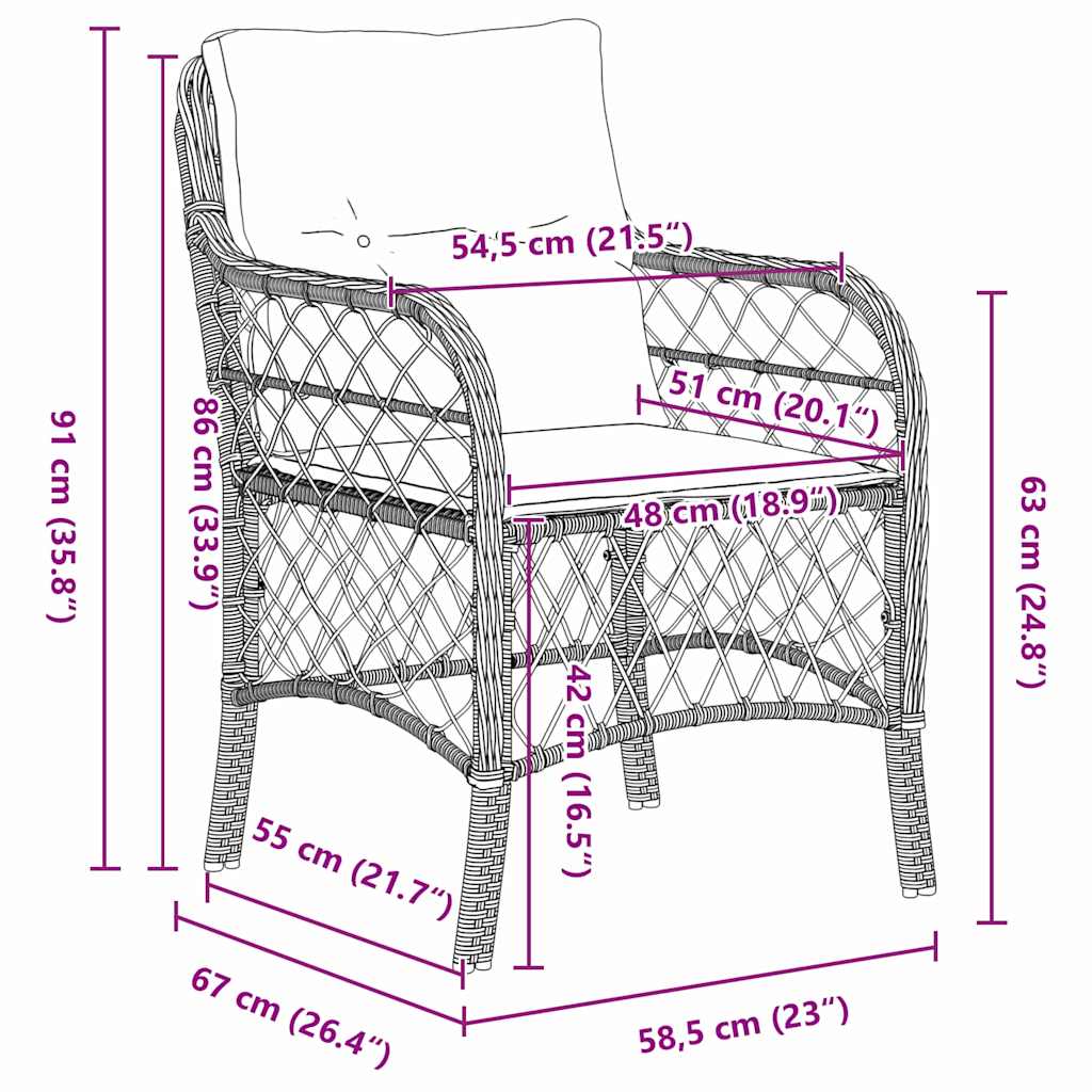 Kert étkező szett párnával 5 pcs Szürke polirattan