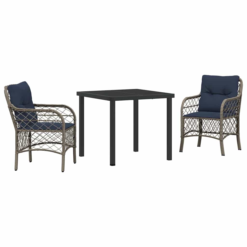 Kert étkező szett párnával 3 pcs Szürke és fekete Rattan