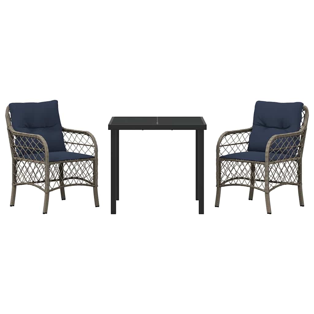 Kert étkező szett párnával 3 pcs Szürke és fekete Rattan