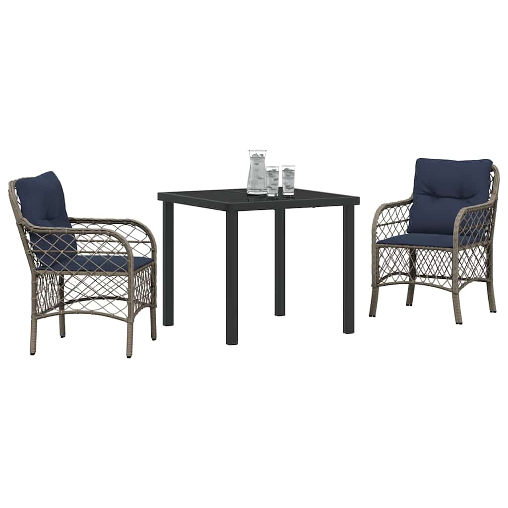 Kert étkező szett párnával 3 pcs Szürke és fekete Rattan