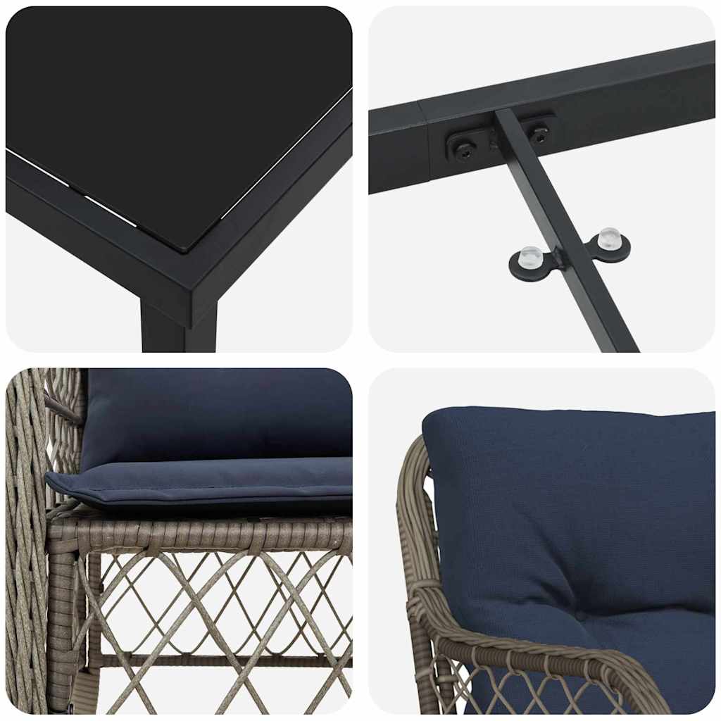 Kert étkező szett párnával 5 pcs Szürke és fekete Rattan