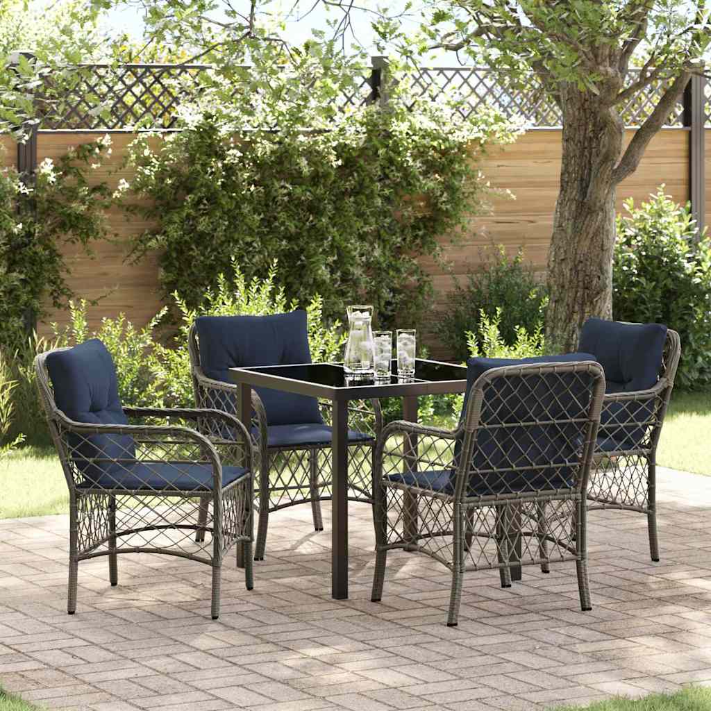 Kert étkező szett párnával 5 pcs Szürke és fekete Rattan