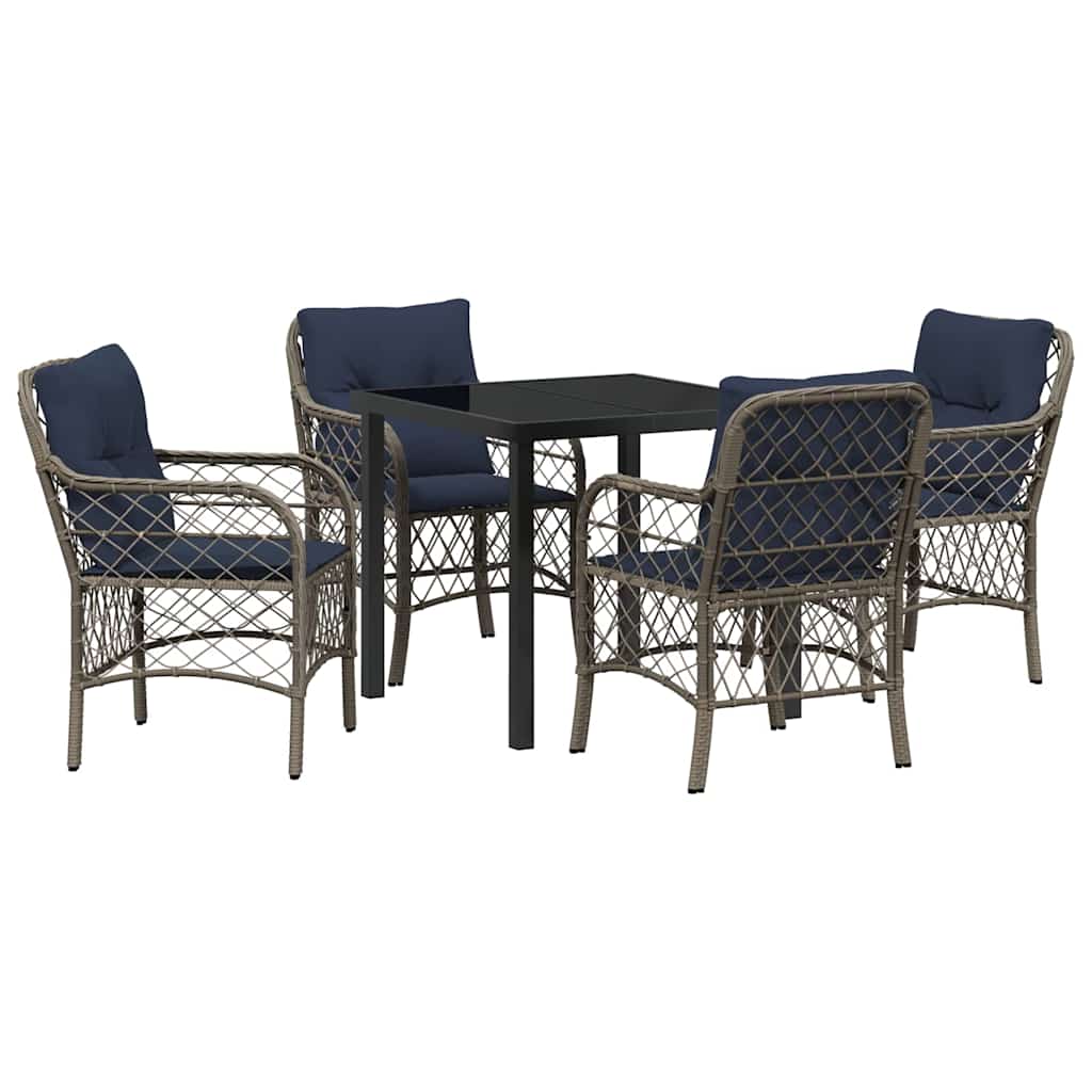 Kert étkező szett párnával 5 pcs Szürke és fekete Rattan