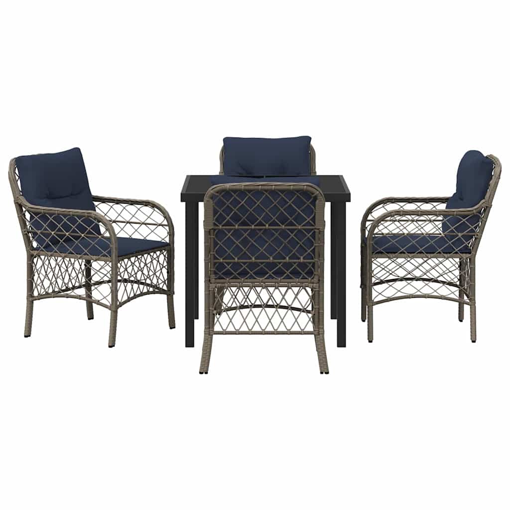 Kert étkező szett párnával 5 pcs Szürke és fekete Rattan