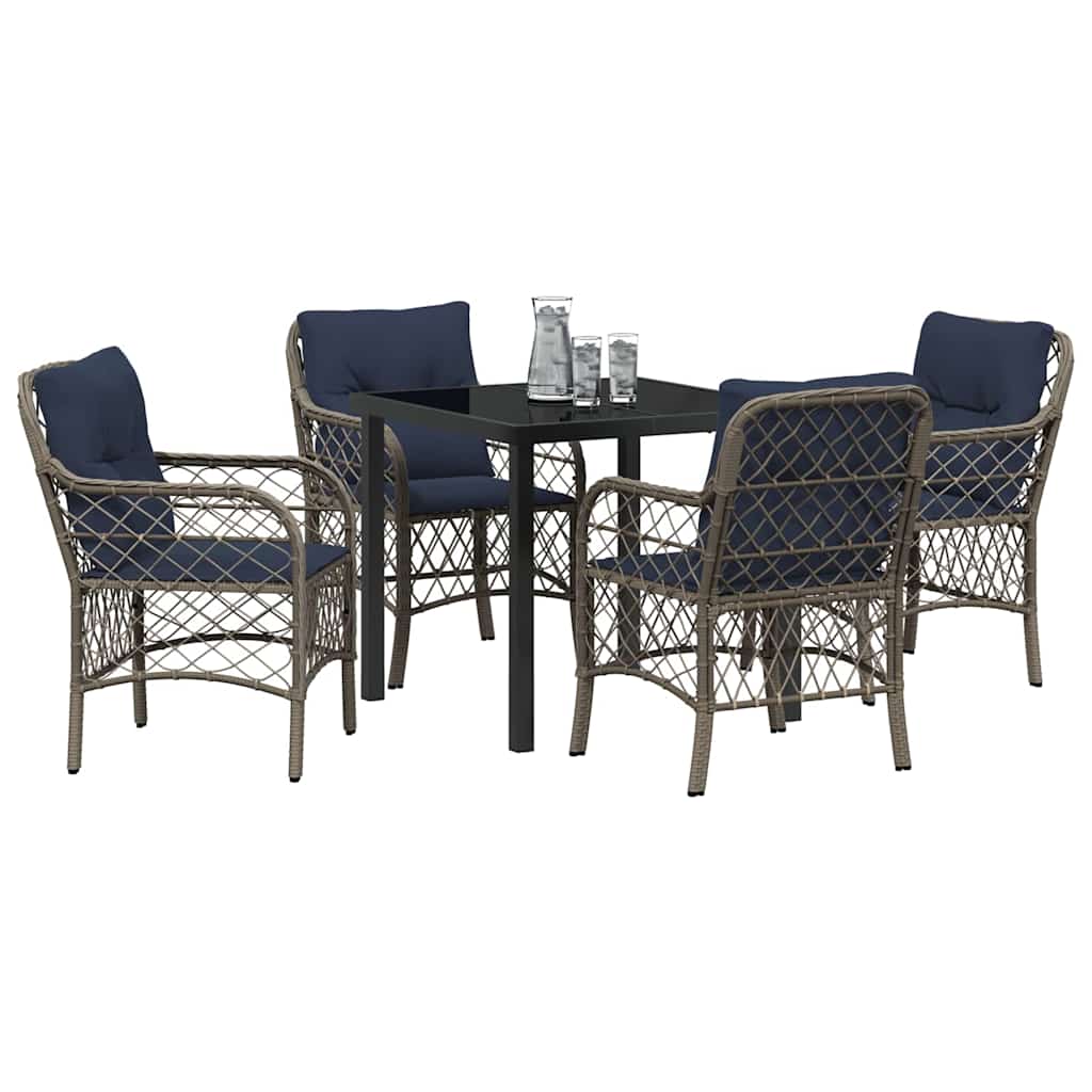 Kert étkező szett párnával 5 pcs Szürke és fekete Rattan