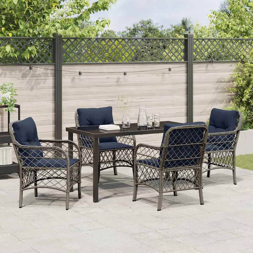 Kert étkező szett párnával 5 pcs Szürke és fekete Rattan
