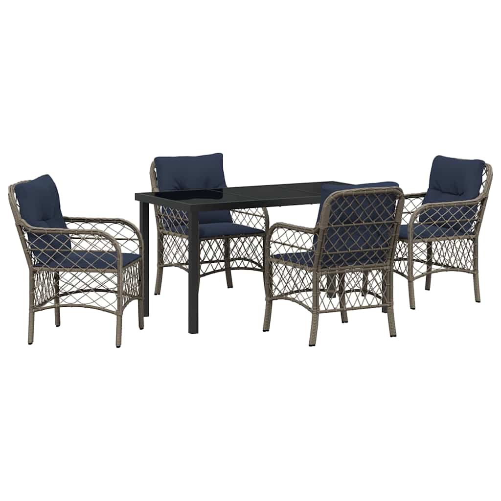 Kert étkező szett párnával 5 pcs Szürke és fekete Rattan