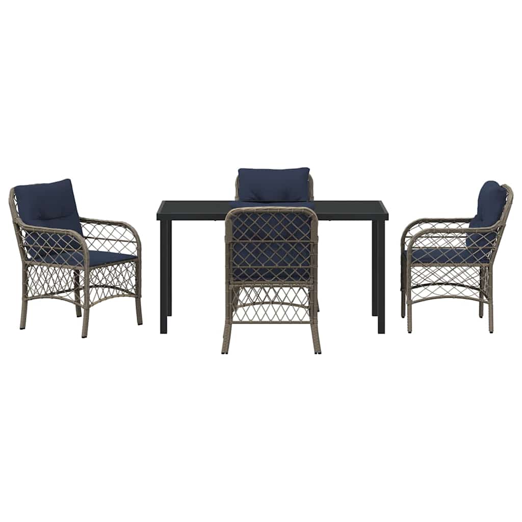 Kert étkező szett párnával 5 pcs Szürke és fekete Rattan