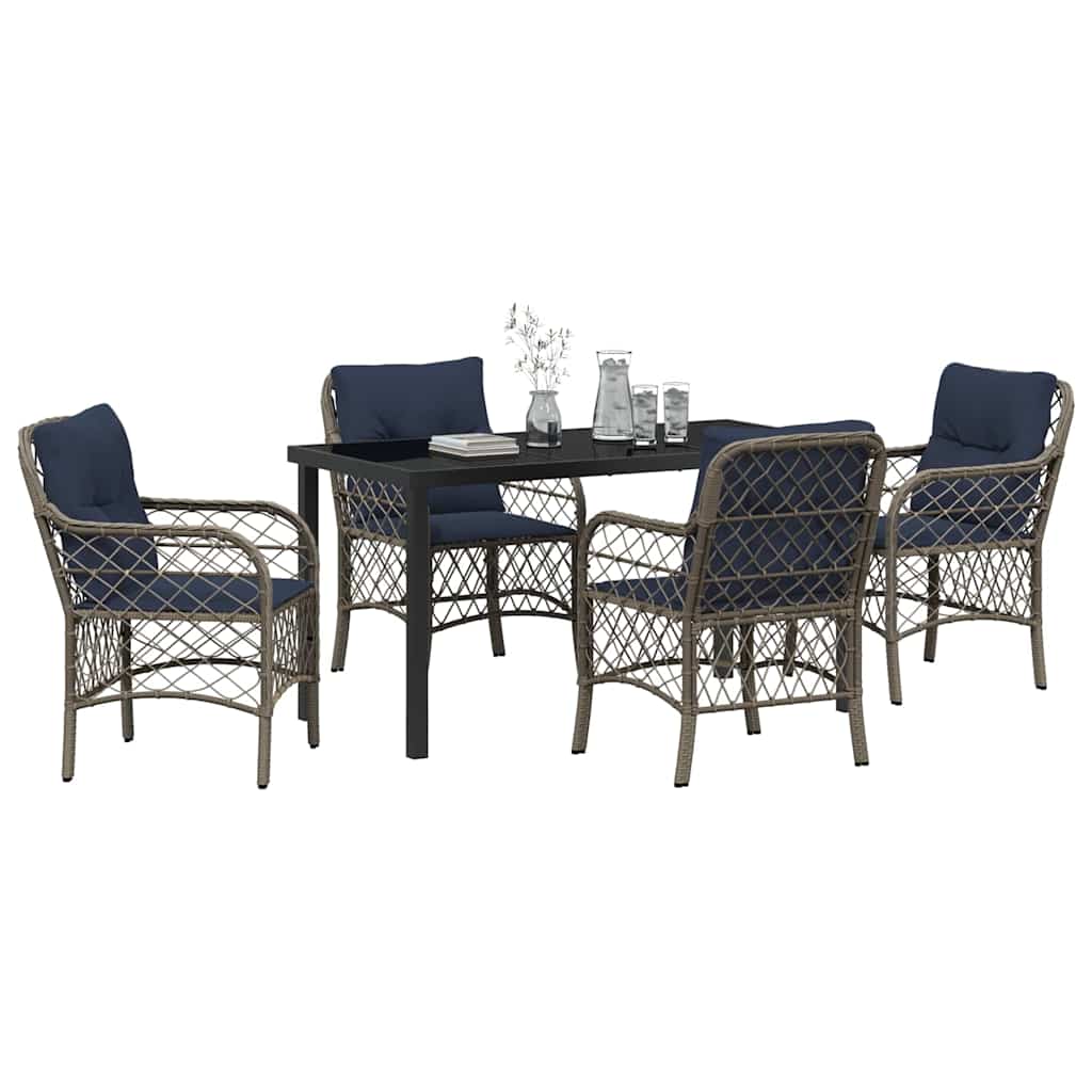 Kert étkező szett párnával 5 pcs Szürke és fekete Rattan