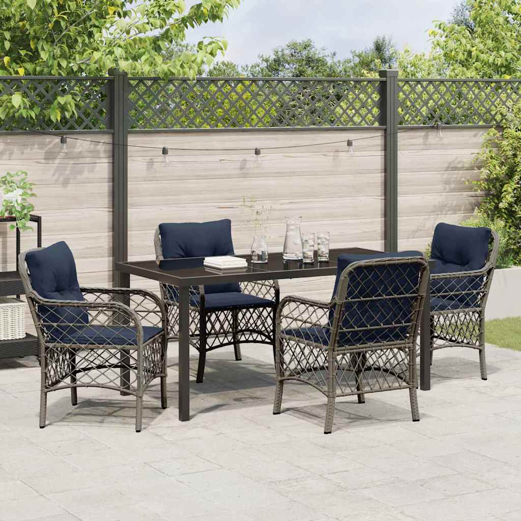 Kert étkező szett párnával 5 pcs Szürke és fekete Rattan