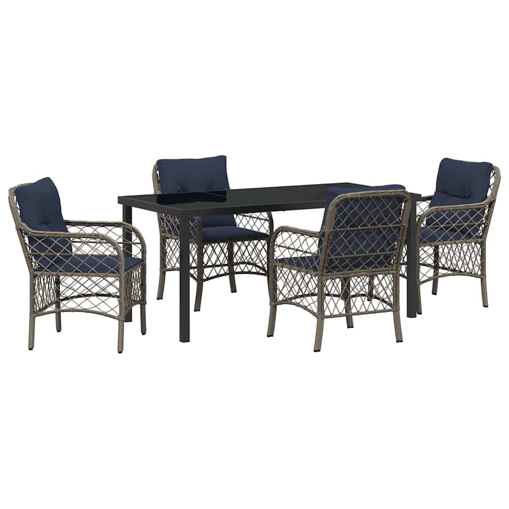 Kert étkező szett párnával 5 pcs Szürke és fekete Rattan