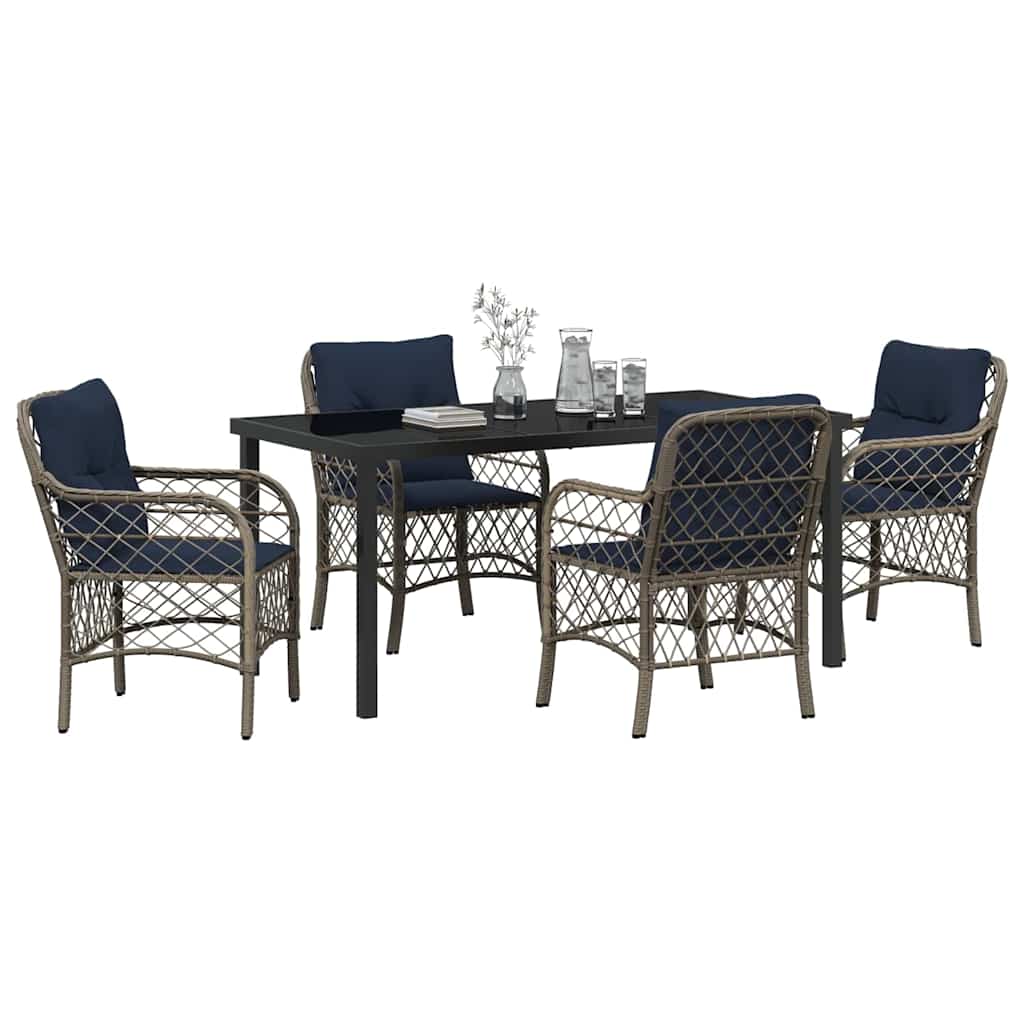 Kert étkező szett párnával 5 pcs Szürke és fekete Rattan