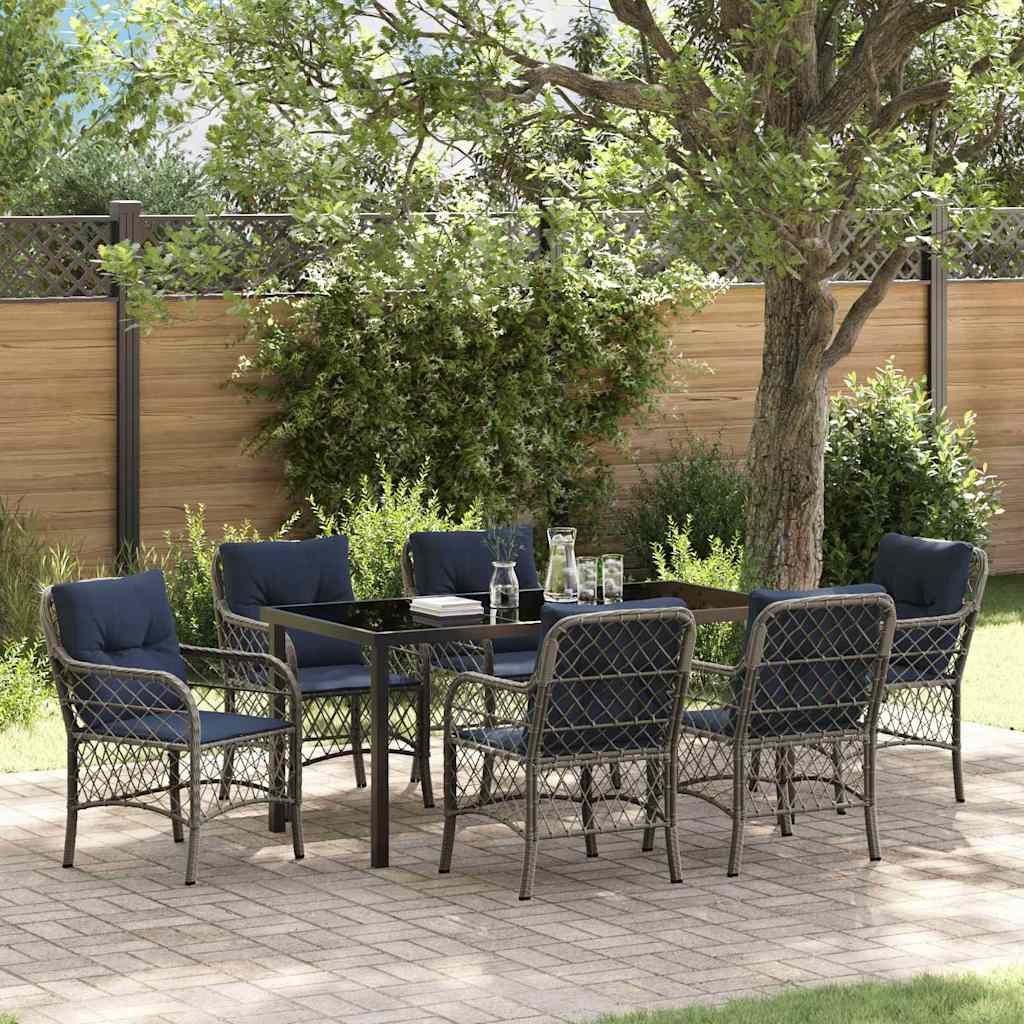 Kert étkező szett párnával 7 pcs Szürke és fekete Rattan