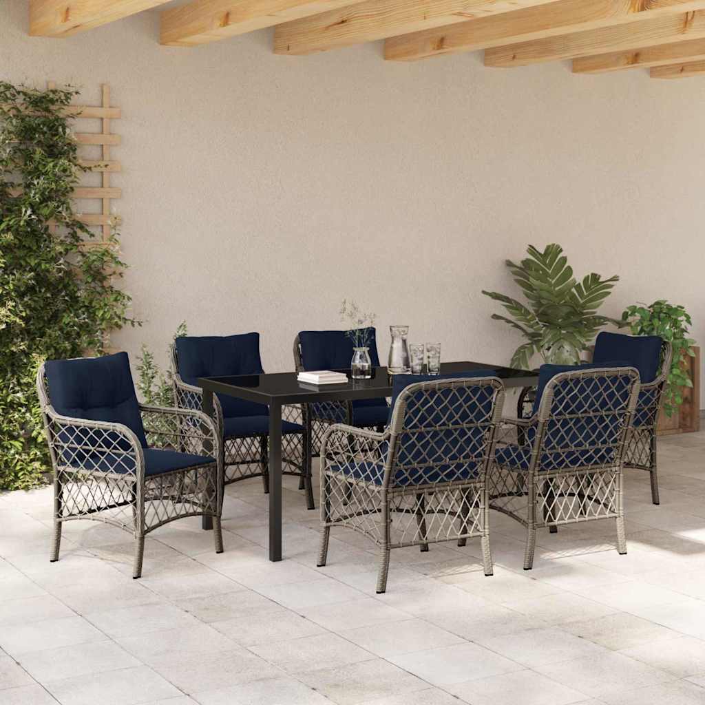 Kert étkező szett párnával 7 pcs Szürke és fekete Rattan