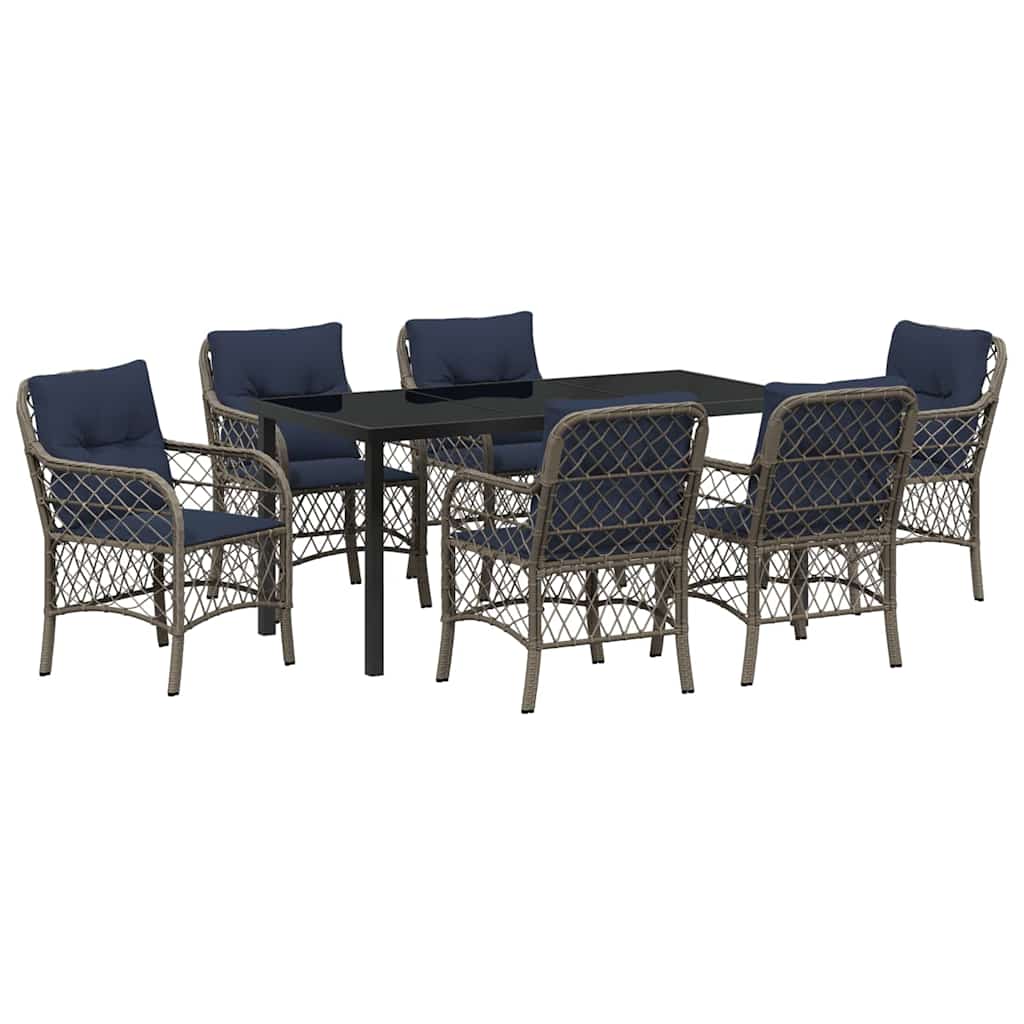 Kert étkező szett párnával 7 pcs Szürke és fekete Rattan