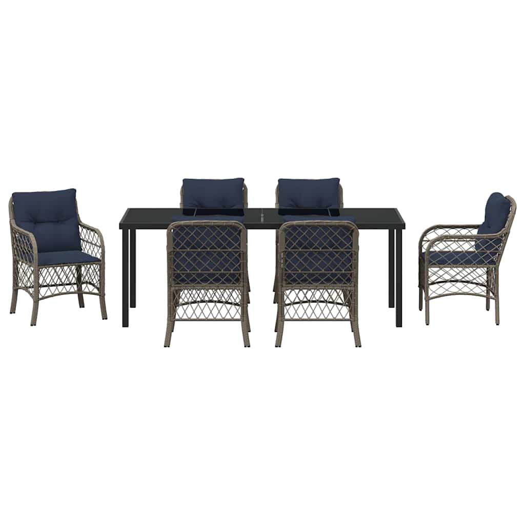 Kert étkező szett párnával 7 pcs Szürke és fekete Rattan