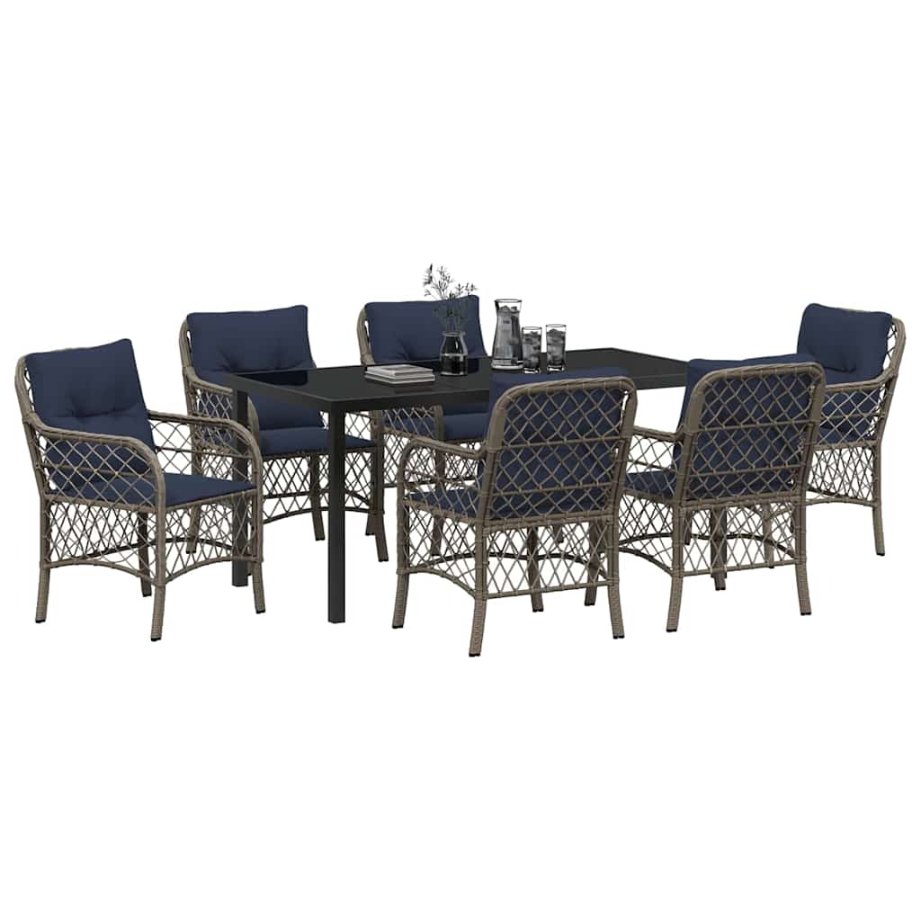 Kert étkező szett párnával 7 pcs Szürke és fekete Rattan