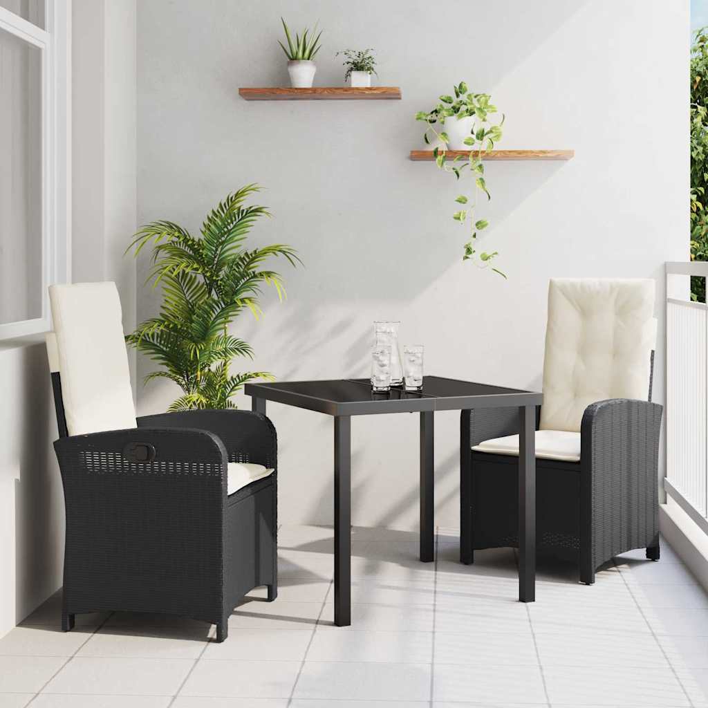 Kert étkező szett párnával 3 pcs Fekete polirattan