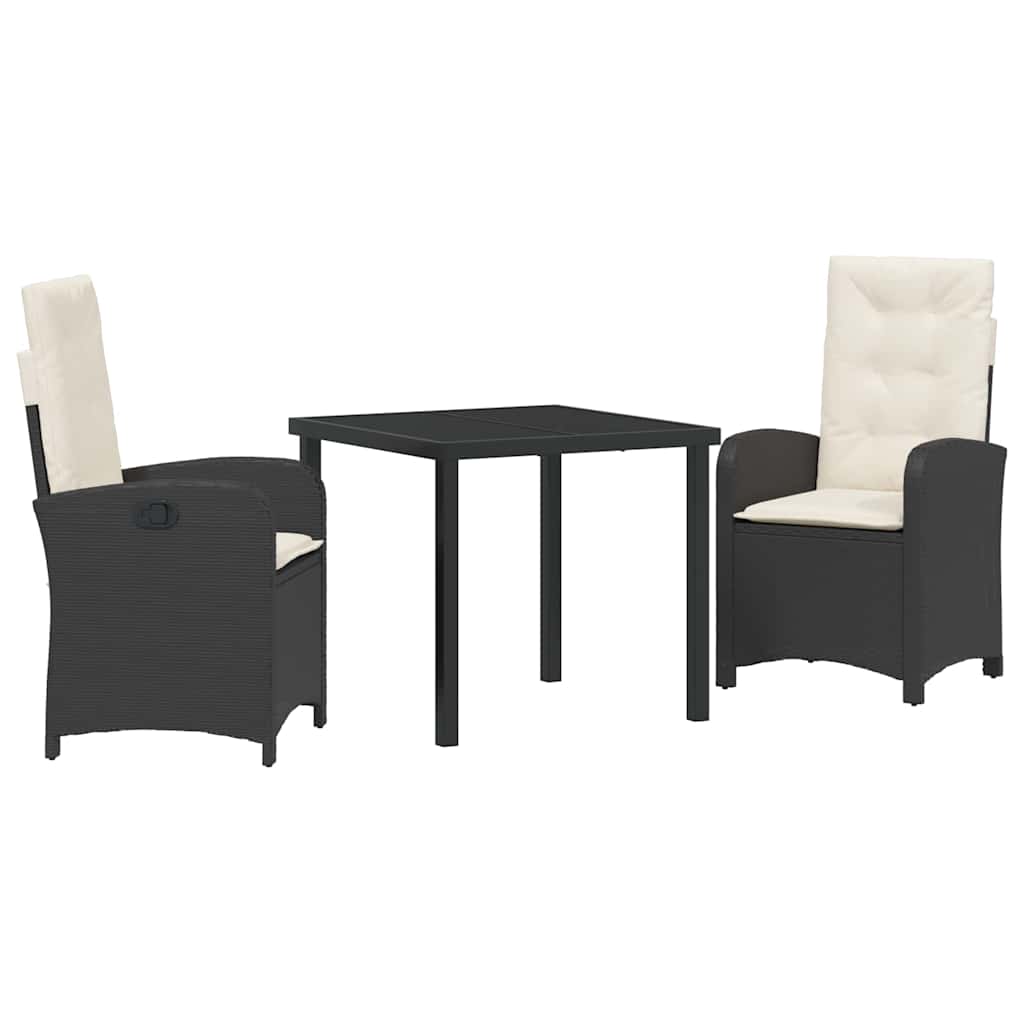 Kert étkező szett párnával 3 pcs Fekete polirattan