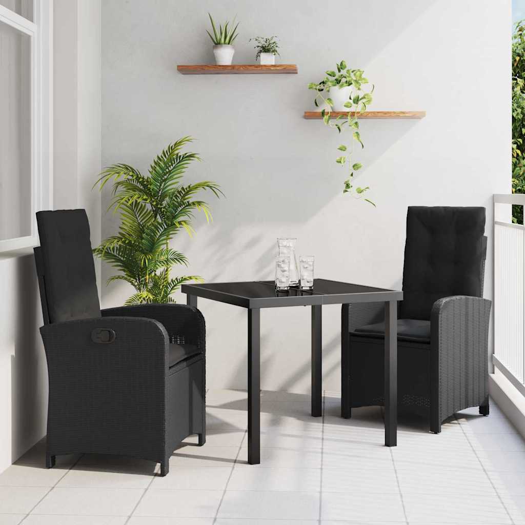 Kert étkező szett párnával 3 pcs Fekete polirattan