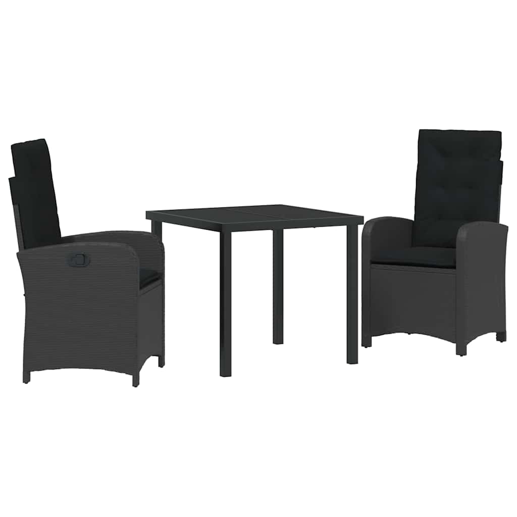 Kert étkező szett párnával 3 pcs Fekete polirattan