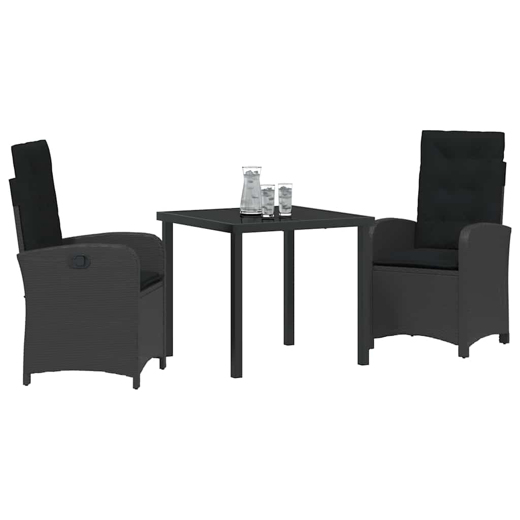 Kert étkező szett párnával 3 pcs Fekete polirattan