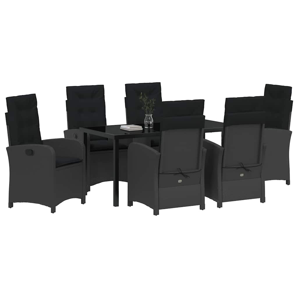 Kert étkező szett párnával 7 pcs Fekete polirattan