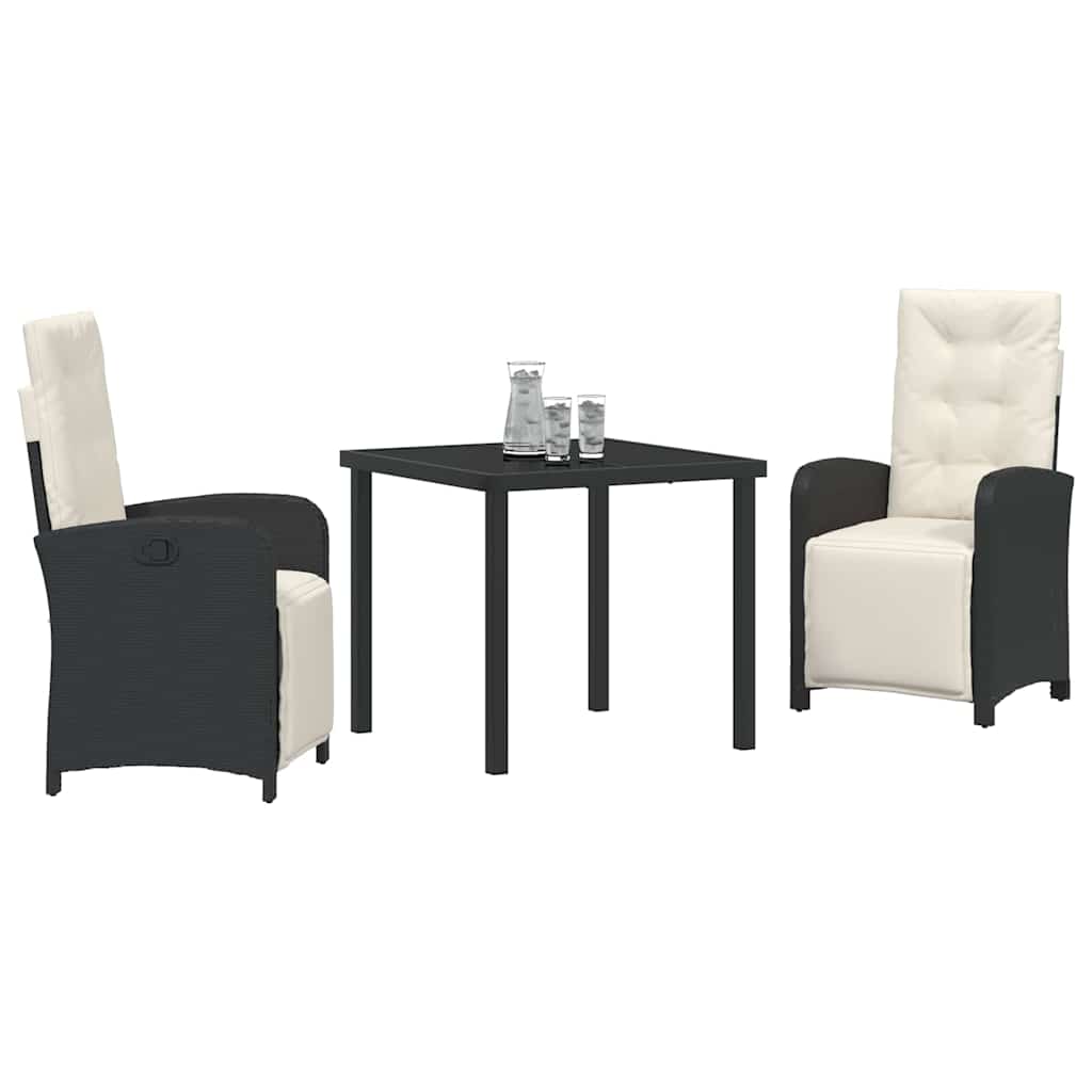 Kert étkező szett párnával 3 pcs Fekete polirattan