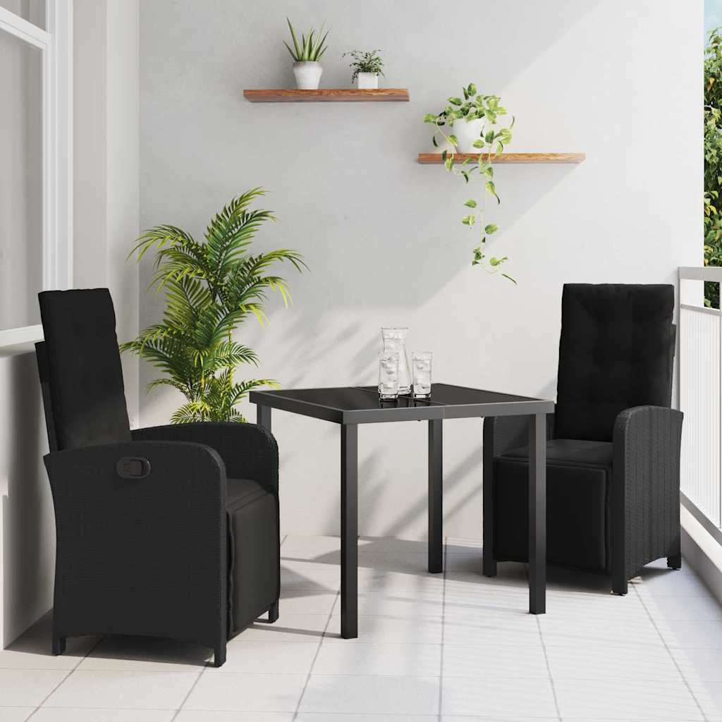 Kert étkező szett párnával 3 pcs Fekete polirattan