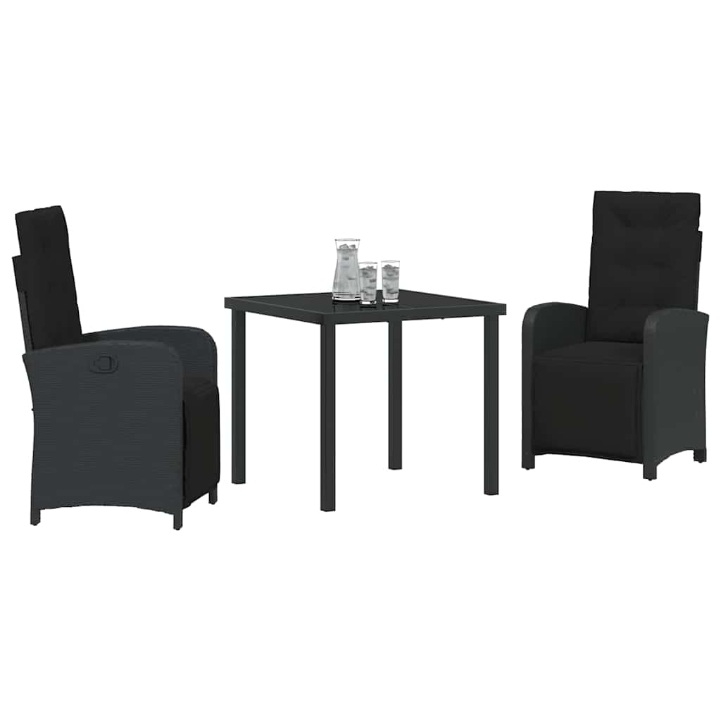Kert étkező szett párnával 3 pcs Fekete polirattan