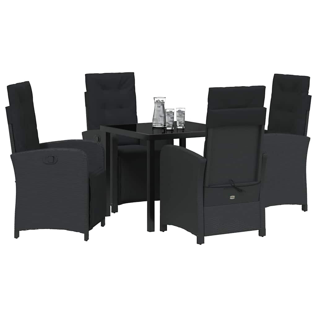Kert étkező szett párnával 5 pcs Fekete polirattan