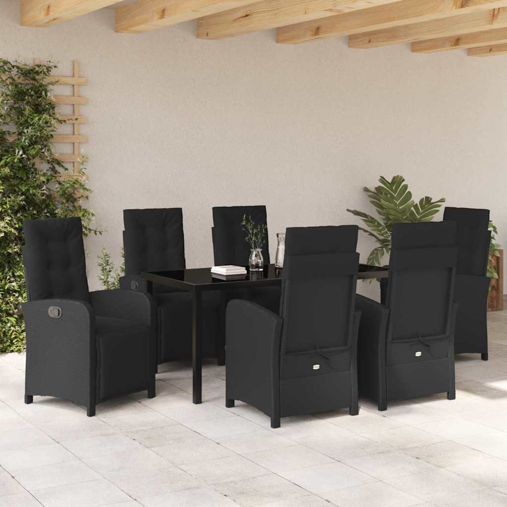 Kert étkező szett párnával 7 pcs Fekete polirattan