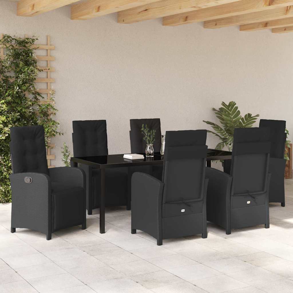 Kert étkező szett párnával 7 pcs Fekete polirattan