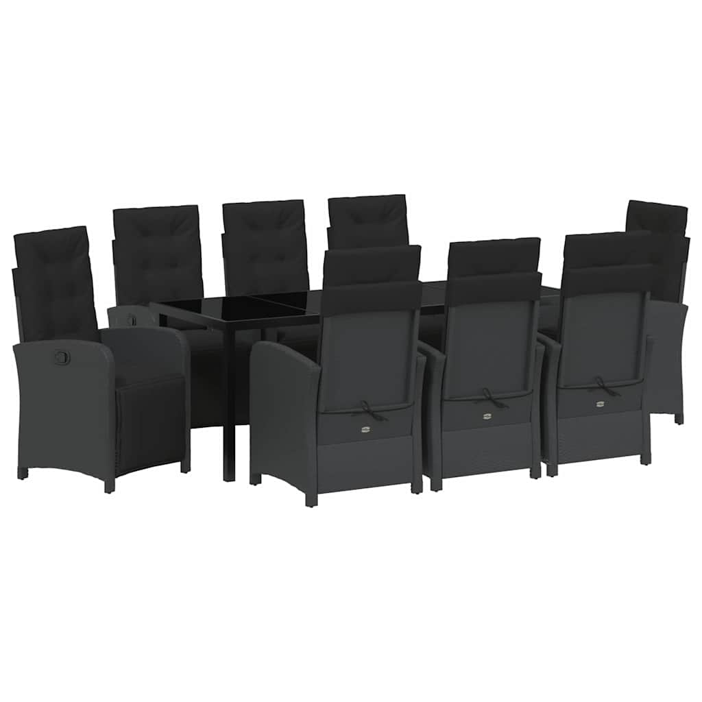 Kert étkező szett párnával 9 pcs Fekete polirattan
