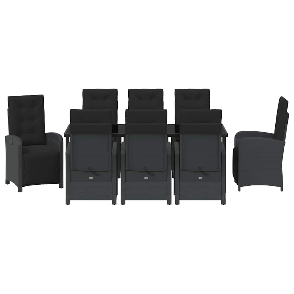 Kert étkező szett párnával 9 pcs Fekete polirattan