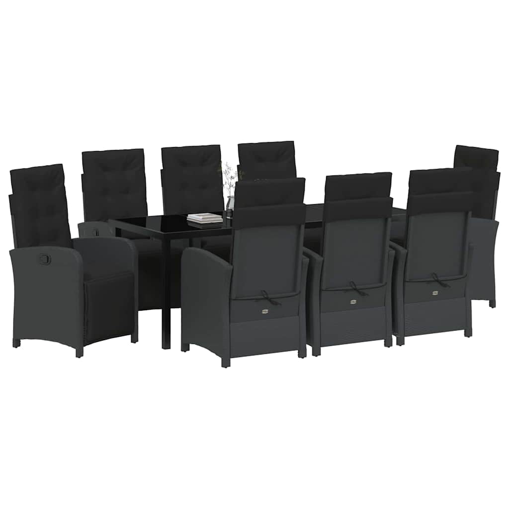 Kert étkező szett párnával 9 pcs Fekete polirattan