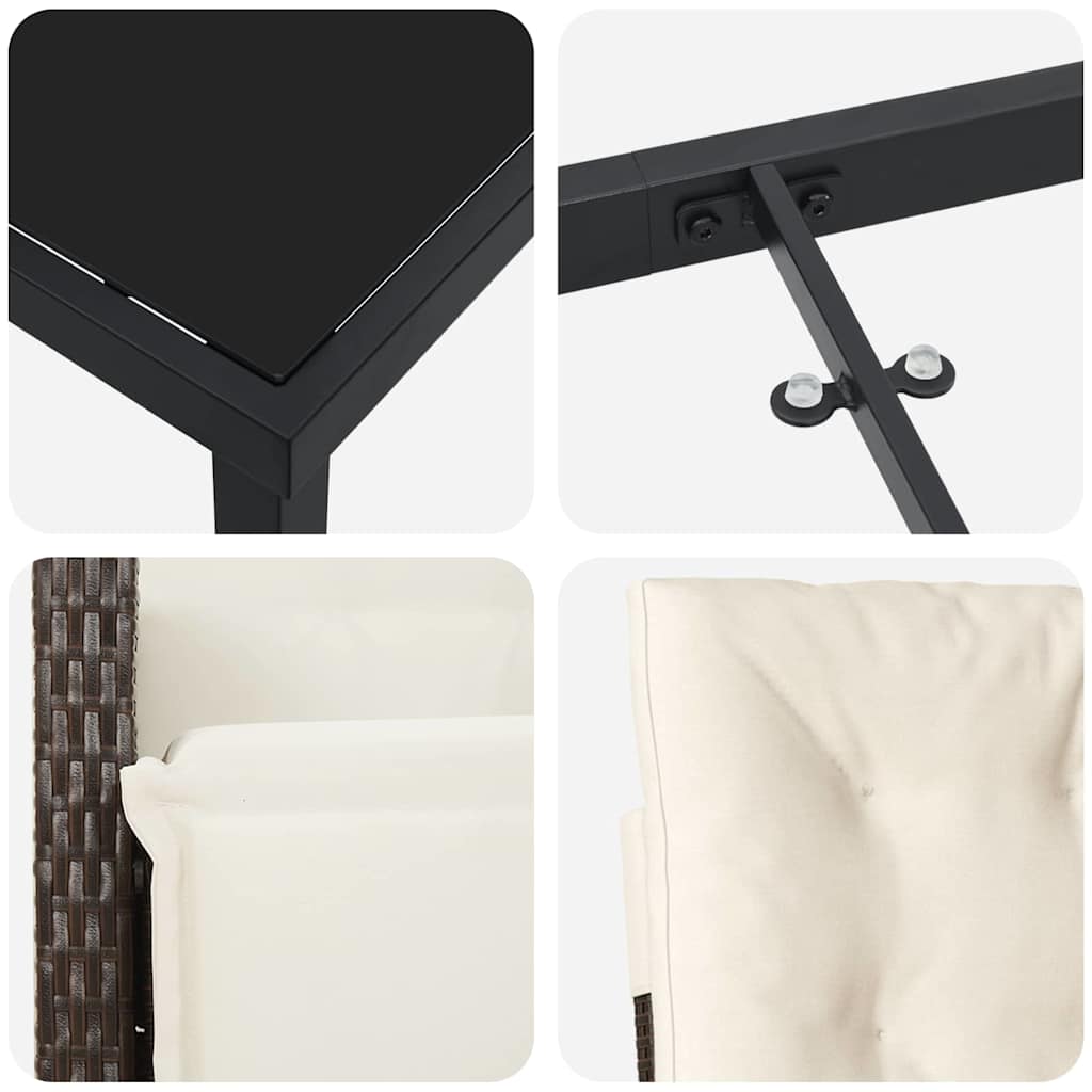 Kert étkező szett párnával 3 pcs Barna polirattan