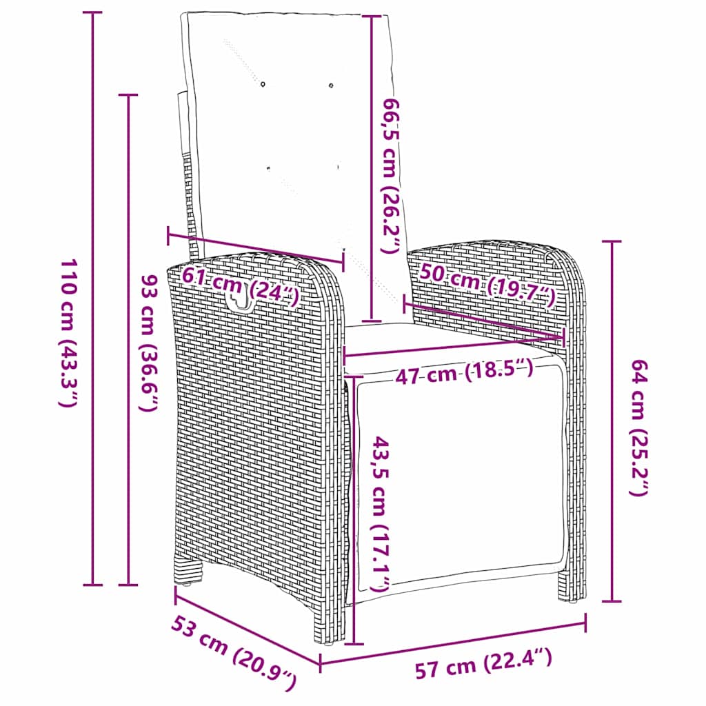 Kert étkező szett párnával 3 pcs Bézs polirattan