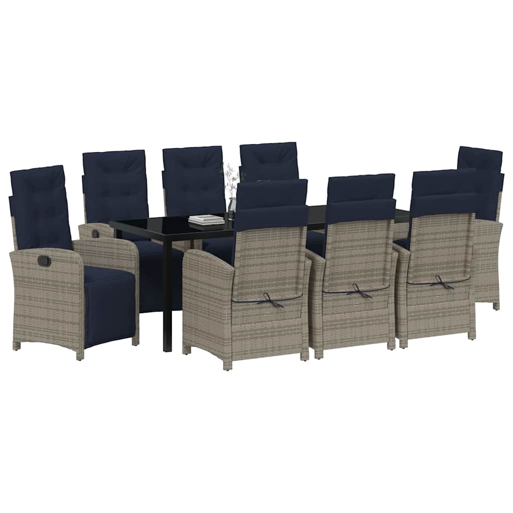 Kert étkező szett párnával 9 pcs Szürke polirattan