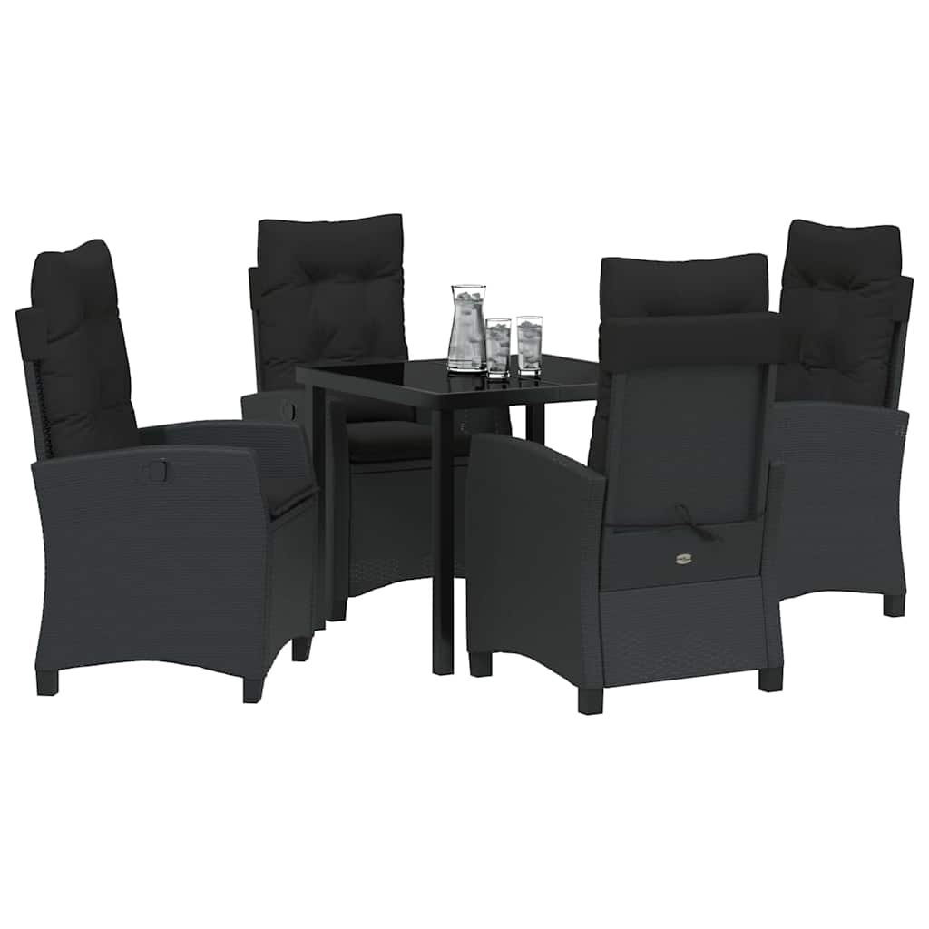 Kert étkező szett párnával 5 pcs Fekete polirattan